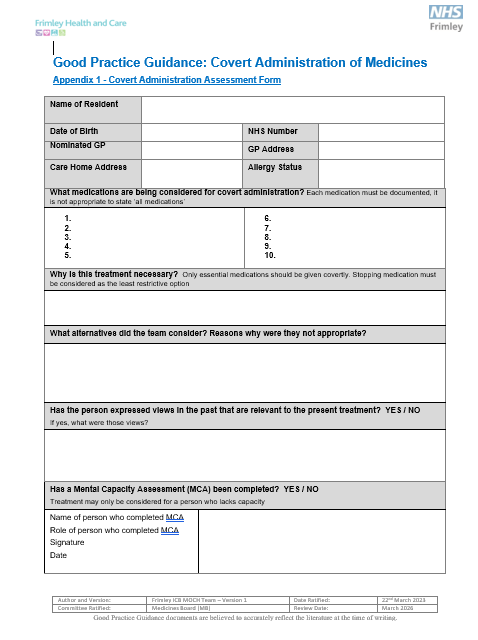 Appendix 1 Covert administration assessment form