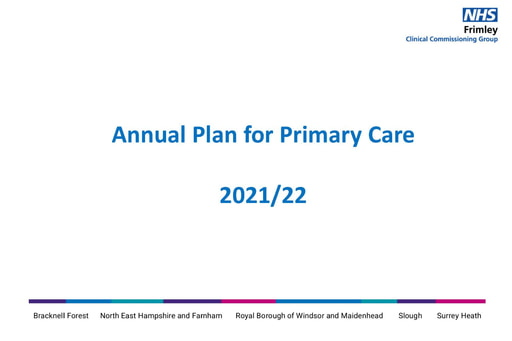 Final annual plan for primary care