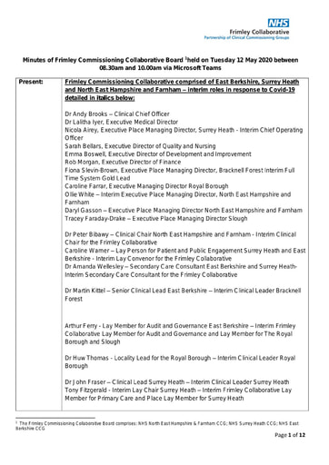 12.05.20 Meeting of Frimley Commissioning Collaborative Board