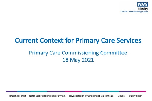 Current context for primary care services May 18 2021