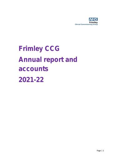 NHS Frimley CCG Annual Report 2021 22